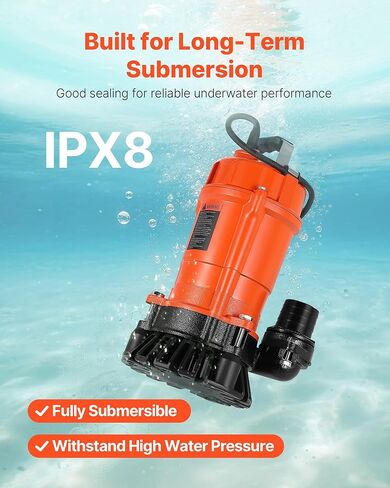 VEVOR 1/2 HP Submersible Trash Pump, 2000 GPH, 120V Cast Iron Submersible Sump Sewage Pump with 2 in Discharge, 39 ft Max Lift, Drain Dirty Clean Water, for Pools, Garden, Pond, Basement, Flooded Area in Saudi Arabia