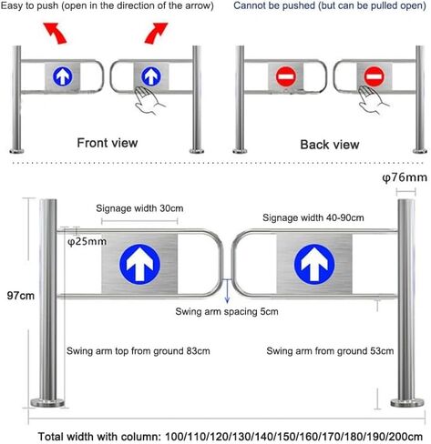 Automatic Swing Gate 1-Way Door, Stainless Steel Double Door Entrance/Exit Device, Secure Barricade Gate for Supermarket, Store, Library & Warehouse (180x97cm) in Saudi Arabia