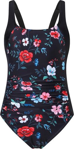 ملابس سباحة للفتيات قطعة واحدة ملابس سباحة مكشكشة بالورود تغطية كاملة ملابس سباحة متواضعة ومبطنة 9-16 سنة in Kuwait