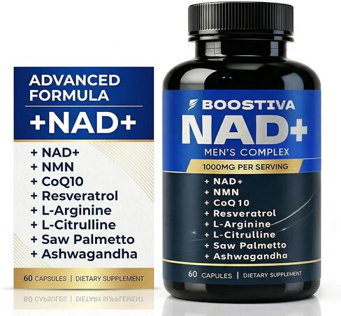Boostiva NAD+ Supplements for Men, with Resveratrol, CoQ10, L Citrulline and Lycopene, Anti-Aging, Stamina, 60capsules in Saudi Arabia