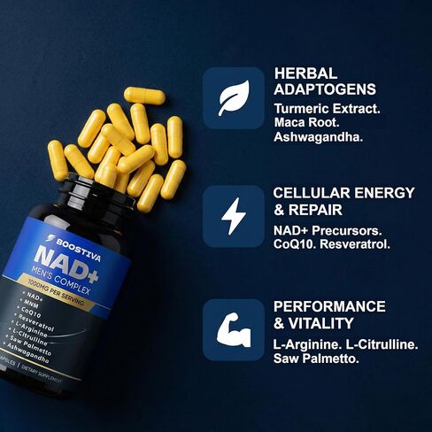 Boostiva NAD+ Supplements for Men, with Resveratrol, CoQ10, L Citrulline and Lycopene, Anti-Aging, Stamina, 60capsules in Saudi Arabia
