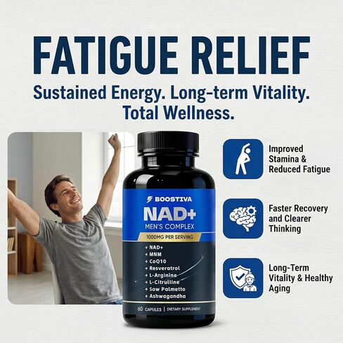 Boostiva NAD+ Supplements for Men, with Resveratrol, CoQ10, L Citrulline and Lycopene, Anti-Aging, Stamina, 60capsules in Saudi Arabia