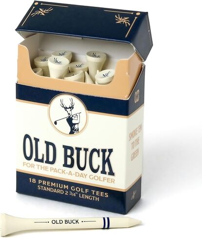 Old Buck 2 3/4" Bamboo Golf Tees, Premium Wooden Driver Tees in Cigarette-Style Carton — 18 Tees — Novelty Golf Gift for Men, Dad & Groomsmen in Saudi Arabia