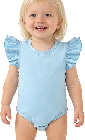 Baby Girls Ruffle Romper Infant Sleeveless Cotton Bodysuit | Soft stretchy, Newborn preterm solid color one piece, Daily wear, baptism, Christmas, holiday gifts, 0-18 months in Saudi Arabia