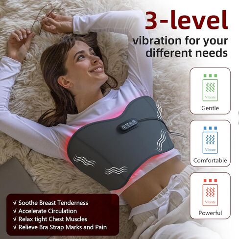 جهاز العلاج بالضوء الأحمر للصدر - 130 مصباح LED 660 نانومتر، تدليك بالاهتزاز، 3 مستويات للحرارة (95 درجة فهرنهايت / 104 درجة فهرنهايت / 113 درجة فهرنهايت) - تخفيف آلام الثدي والتهابه in Kuwait