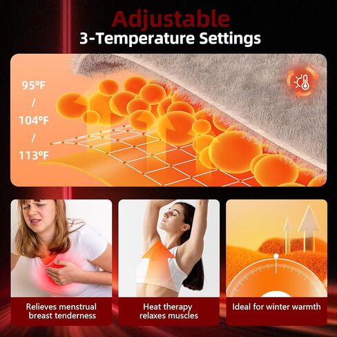 جهاز العلاج بالضوء الأحمر للصدر - 130 مصباح LED 660 نانومتر، تدليك بالاهتزاز، 3 مستويات للحرارة (95 درجة فهرنهايت / 104 درجة فهرنهايت / 113 درجة فهرنهايت) - تخفيف آلام الثدي والتهابه in Kuwait