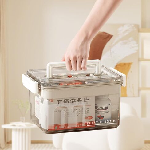 Medicine Storage Box with Handles, Clear Plastic Medicine Storage Organizer & First Aid Box, Multipurpose Medical Supply Organizer with Removable Tray for Home, Office & Travel(Clear) in Kuwait