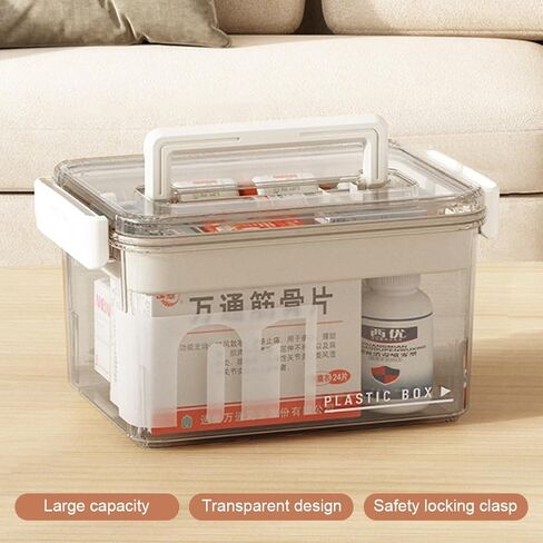 Medicine Storage Box with Handles, Clear Plastic Medicine Storage Organizer & First Aid Box, Multipurpose Medical Supply Organizer with Removable Tray for Home, Office & Travel(Clear) in Kuwait