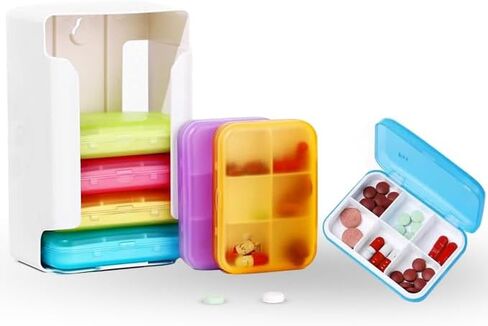 6 Times a Day, 7 Piece Set Pill Organizer-Weekly Daily Travel Medicine Multicolored Organizer,Portable 7 Day Pill Box with Moisture-Proof Pill Case Travel Pill Container for Vitamins Supplements in Saudi Arabia