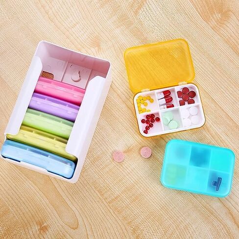 6 Times a Day, 7 Piece Set Pill Organizer-Weekly Daily Travel Medicine Multicolored Organizer,Portable 7 Day Pill Box with Moisture-Proof Pill Case Travel Pill Container for Vitamins Supplements in Saudi Arabia
