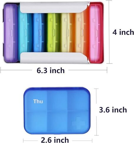 6 Times a Day, 7 Piece Set Pill Organizer-Weekly Daily Travel Medicine Multicolored Organizer,Portable 7 Day Pill Box with Moisture-Proof Pill Case Travel Pill Container for Vitamins Supplements in Saudi Arabia