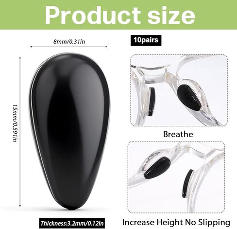 Adhesive Silicone Anti Slip Glasses Nose Pads Stick On, 3.2mm Thick Glasses Nose Grips Non Slip with Air Bag for Sunglasses Reading (10 Pairs, Black) in Saudi Arabia