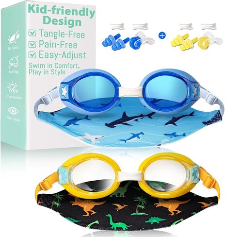 Pixel Panda 2 Pack Kids Swim Goggles مع حزام نسيج ل 3-14 مضاد لـ FOG مضاد لـ UV ، ولا تسرب لا تسرب من نظارات السباحة in Kuwait