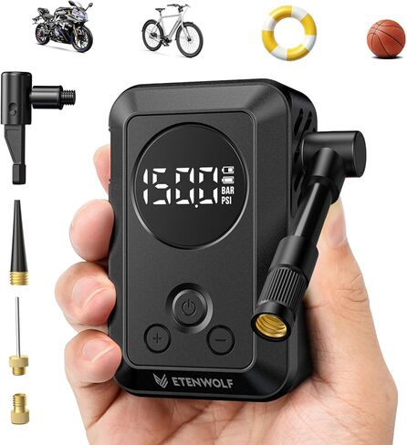 ETENWOLF S0 Mini Bike Pump, 150 PSI Tire Inflator Portable Air Compressor for Bicycles, Cars, Motorcycles, and Sports Balls, Fast Inflate & Auto Stop Bicycle Pump with Gauge in Kuwait