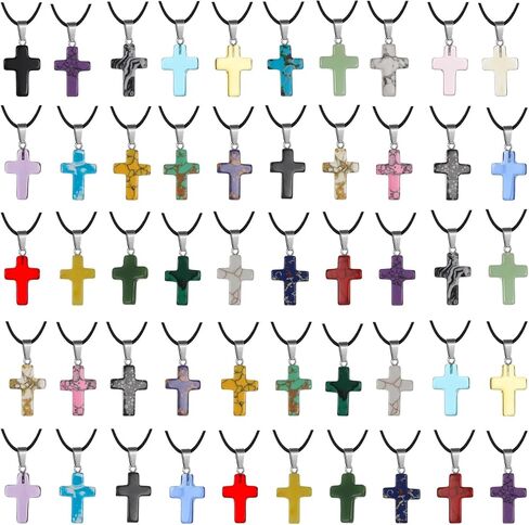 50 قطعة من قلادات الصليب الحجري، سلك قابل للتعديل، سحر الأحجار الكريمة الطبيعية مع لمسة نهائية مصقولة، صناعة المجوهرات بنفسك سحر متقاطع للأساور والأقراط والهدايا in Kuwait