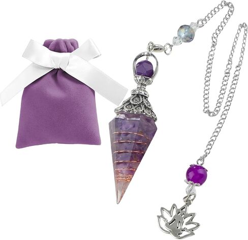 Amethyst Crystal Pendulum for Divination and Energy Balancing, Resin Hexagonal Pointed Cone Pendant with Chain, Witchcraft Supplies and Dowsing Tool for Meditation，Valentine's Day Gifts in Kuwait