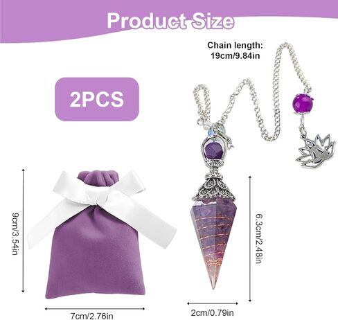 Amethyst Crystal Pendulum for Divination and Energy Balancing, Resin Hexagonal Pointed Cone Pendant with Chain, Witchcraft Supplies and Dowsing Tool for Meditation，Valentine's Day Gifts in Kuwait