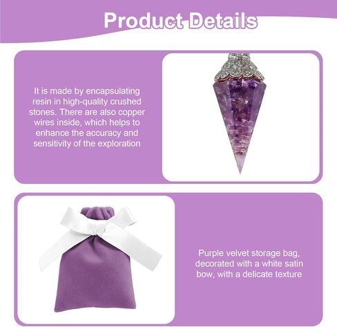 Amethyst Crystal Pendulum for Divination and Energy Balancing, Resin Hexagonal Pointed Cone Pendant with Chain, Witchcraft Supplies and Dowsing Tool for Meditation，Valentine's Day Gifts in Kuwait