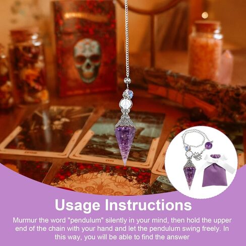 Amethyst Crystal Pendulum for Divination and Energy Balancing, Resin Hexagonal Pointed Cone Pendant with Chain, Witchcraft Supplies and Dowsing Tool for Meditation，Valentine's Day Gifts in Kuwait