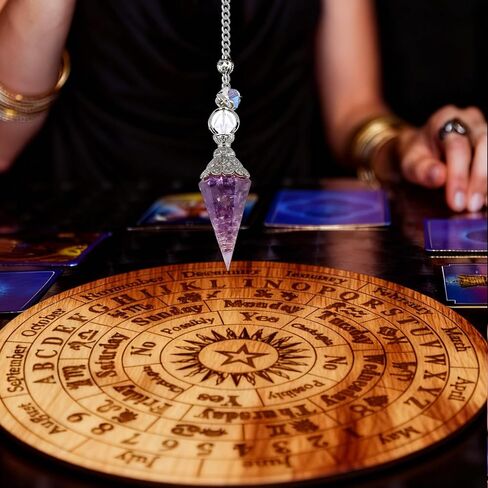 Amethyst Crystal Pendulum for Divination and Energy Balancing, Resin Hexagonal Pointed Cone Pendant with Chain, Witchcraft Supplies and Dowsing Tool for Meditation，Valentine's Day Gifts in Kuwait
