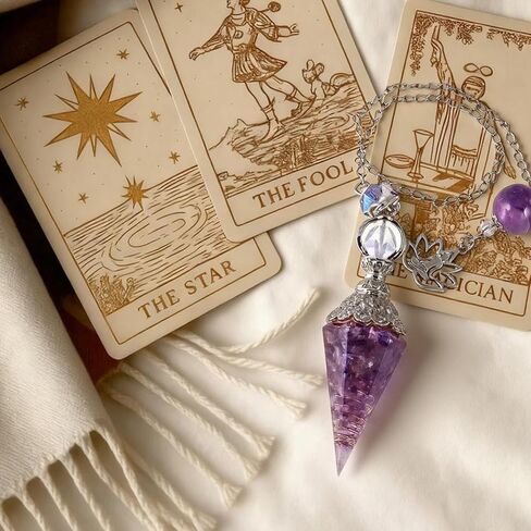 Amethyst Crystal Pendulum for Divination and Energy Balancing, Resin Hexagonal Pointed Cone Pendant with Chain, Witchcraft Supplies and Dowsing Tool for Meditation，Valentine's Day Gifts in Kuwait