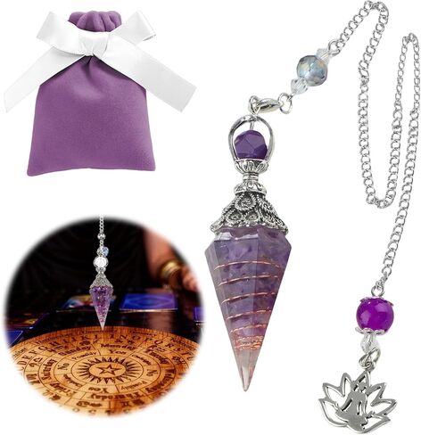 Amethyst Crystal Pendulum for Divination and Energy Balancing, Resin Hexagonal Pointed Cone Pendant with Chain, Witchcraft Supplies and Dowsing Tool for Meditation，Valentine's Day Gifts in Kuwait