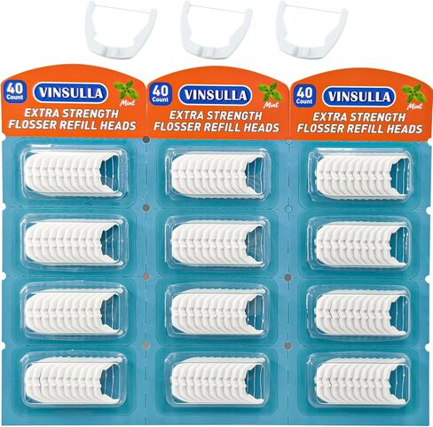 رؤوس إعادة ملء خيط تنظيف الأسنان من VINSULLA متوافقة مع خيط تنظيف الأسنان Listerine Ultraclean Access، بالنعناع، ​​مقاوم للتمزيق، 40 قطعة، عبوة من 3 قطع in Kuwait