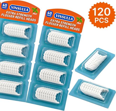 رؤوس إعادة ملء خيط تنظيف الأسنان من VINSULLA متوافقة مع خيط تنظيف الأسنان Listerine Ultraclean Access، بالنعناع، ​​مقاوم للتمزيق، 40 قطعة، عبوة من 3 قطع in Kuwait