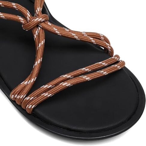 صنادل مسطحة من الحبال للنساء قابلة للتعديل ومريحة وسهلة الارتداء عند أصابع القدم المفتوحة من الحبال المسطحة للنساء. in Kuwait