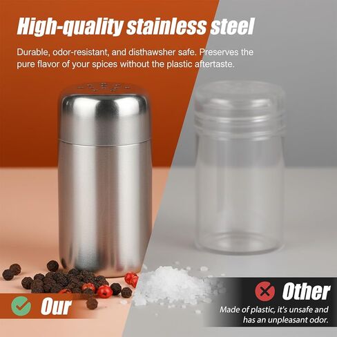 4Pcs Mini Stainless Steel Salt and Pepper Shakers, Portable Spice Containers with Lid Seasoning Dredge Shaker, Moisture Proof, Leak-Proof for Camping, Lunch Box, Kitchen, Picnic (1.9 x 0.98 Inch) in Saudi Arabia