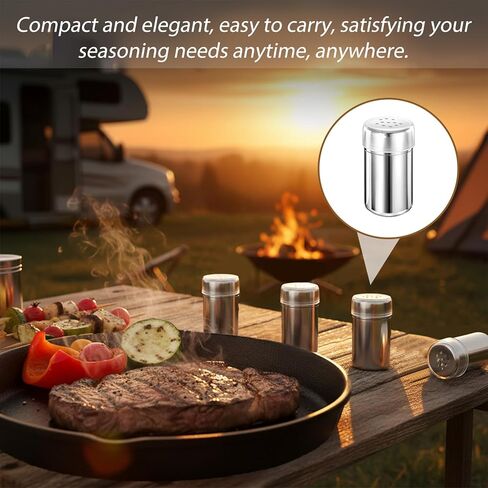 4Pcs Mini Stainless Steel Salt and Pepper Shakers, Portable Spice Containers with Lid Seasoning Dredge Shaker, Moisture Proof, Leak-Proof for Camping, Lunch Box, Kitchen, Picnic (1.9 x 0.98 Inch) in Saudi Arabia