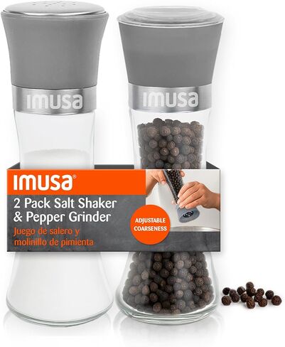 مجموعة شاكر الملح ومطحنة الفلفل من إيموسا - طقم مكون من قطعتين من شاكر الملح الزجاجي ومطحنة الفلفل، مطحنة فلفل أساسية من السيراميك قابلة للتعديل يدويًا، سعة 6 أونصة، مجموعة ملح وفلفل قابلة لإعادة الملء للمطبخ in Kuwait