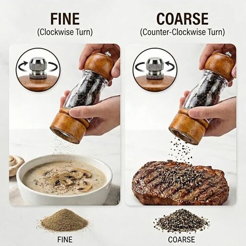Wood Pepper Grinder Mill, 6.3 Inch Acrylic Sea Salt Shaker with Adjustable Coarseness, Refillable Manual Ceramic Core Spice Crusher for Kitchen Cooking, BBQ, Table Setting in Saudi Arabia