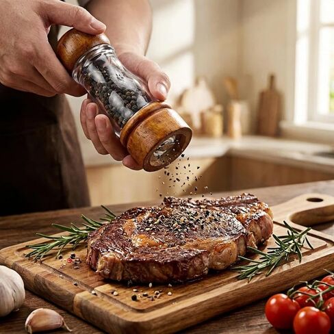 Wood Pepper Grinder Mill, 6.3 Inch Acrylic Sea Salt Shaker with Adjustable Coarseness, Refillable Manual Ceramic Core Spice Crusher for Kitchen Cooking, BBQ, Table Setting in Saudi Arabia