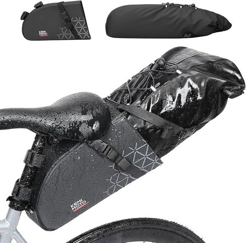 KEMIMOTO Bike Seat Bag, Max 11L Fully Waterproof Bikepacking Saddle Pouch, Road Bicycle Rear Pack Under Seat with PVC Reflective Panel, Four Bottom Hardboards in Kuwait