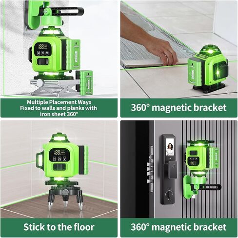 16 Line Laser Level 360 Self Leveling, 4x360°Professional 4D Green Cross Line laser Level with 2 Batteries,for Construction and Picture Hanging, Horizontal Line leveler Tool (Green) in Saudi Arabia