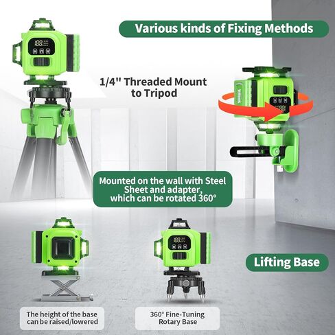 16 Line Laser Level 360 Self Leveling, 4x360°Professional 4D Green Cross Line laser Level with 2 Batteries,for Construction and Picture Hanging, Horizontal Line leveler Tool (Green) in Saudi Arabia