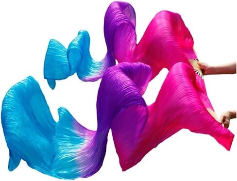 Silk Fans,Women Silk Belly Dance Fans Handmade Dyed Belly Dance Long Fans Belly Dancing Accessories(M (150x90cm)) in Saudi Arabia