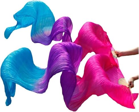 Silk Fans,Women Silk Belly Dance Fans Handmade Dyed Belly Dance Long Fans Belly Dancing Accessories(M (150x90cm)) in Saudi Arabia