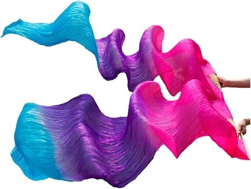 Silk Fans,Women Silk Belly Dance Fans Handmade Dyed Belly Dance Long Fans Belly Dancing Accessories(M (150x90cm)) in Saudi Arabia