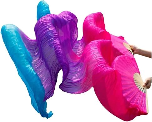 Silk Fans,Women Silk Belly Dance Fans Handmade Dyed Belly Dance Long Fans Belly Dancing Accessories(M (150x90cm)) in Saudi Arabia
