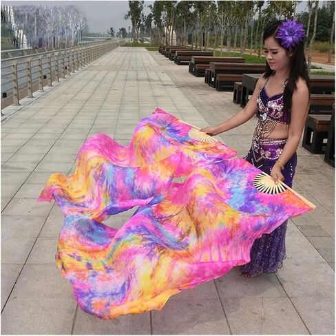 Silk Fans, Chinese Real Silk Oriental Dancing Fan Veils Gradient Colors Fan Belly Dancing Stage Performance Fans(Blue,1.5m) in Saudi Arabia
