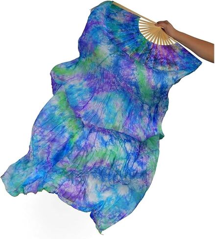 Silk Fans,Real Silk Fan Dance Accessories Foldable Multiple Colors Tie Dye Fan Stage Performance Practice Dance Fans(I) in Saudi Arabia