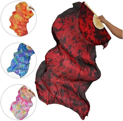 Silk Fans,Real Silk Fan Dance Accessories Foldable Multiple Colors Tie Dye Fan Stage Performance Practice Dance Fans(I) in Saudi Arabia