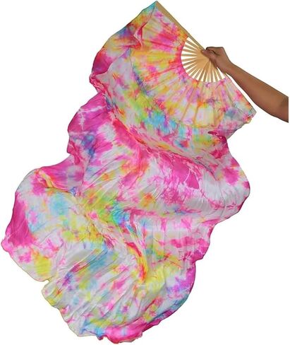 Silk Fans,Real Silk Fan Dance Accessories Foldable Multiple Colors Tie Dye Fan Stage Performance Practice Dance Fans(I) in Saudi Arabia
