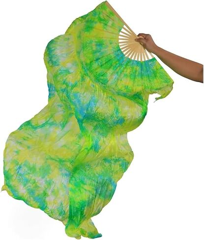 Silk Fans,Real Silk Fan Dance Accessories Foldable Multiple Colors Tie Dye Fan Stage Performance Practice Dance Fans(I) in Saudi Arabia