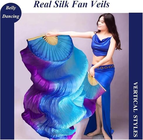 Silk Fans,Women Hand Made Belly Dance Silk Bamboo Dance Long Fan Veils Gradient Vertical Style Dance Fans(5,180 * 90cm) in Saudi Arabia