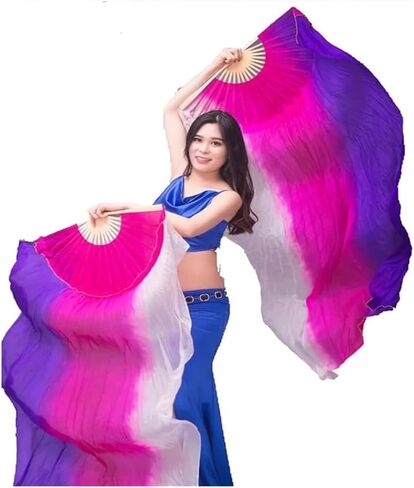 Silk Fans,Women Hand Made Belly Dance Silk Bamboo Dance Long Fan Veils Gradient Vertical Style Dance Fans(5,180 * 90cm) in Saudi Arabia