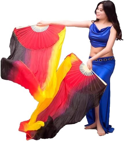 Silk Fans,Women Hand Made Belly Dance Silk Bamboo Dance Long Fan Veils Gradient Vertical Style Dance Fans(5,180 * 90cm) in Saudi Arabia