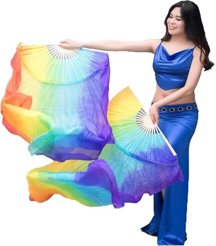 Silk Fans,Women Hand Made Belly Dance Silk Bamboo Dance Long Fan Veils Gradient Vertical Style Dance Fans(5,180 * 90cm) in Saudi Arabia